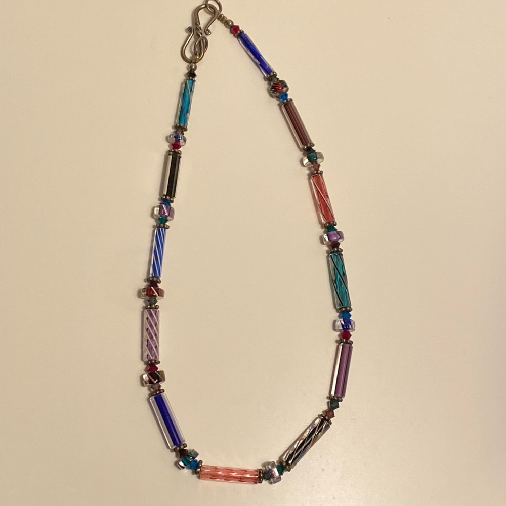 Hand blown glass tube beaded necklace - Picture 2 of 7
